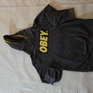 Obey Charcoal VENTED ZIP Hoodie with Bright Yellow Logo XXL